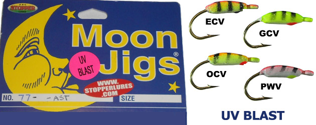 New UV BLAST Moon Jigs Colors from K&E Tackle Stopper Lures ice fishing tackle