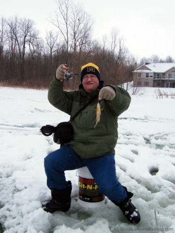 K&E Tackle Bum Lake ice fishing get together 02062011-066 Dan Kimmel with bluegill