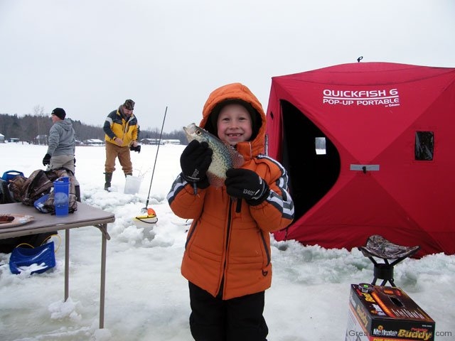 K&E Tackle Bum Lake ice fishing get together 02062011-083 young angler with big crappie