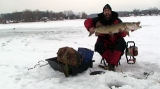 Keith Stanton with a big muskie caught through the ice Keith Stanton with a big muskie caught through the ice