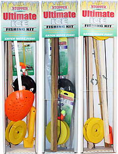 Three different complete ice fishing kits from K & E Stopper Lures