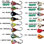 Skandia Pelkie Tungsten ice fishing jigs with hot new glow colors