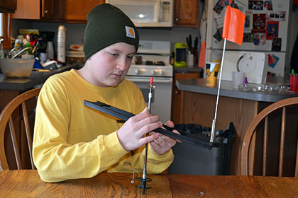 Brendan Herbert Tip Up Setup - step 1 rigging your tip for ice fishing.