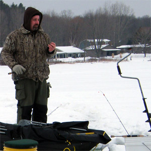 Ice fishing with a noodle rod allows an angler to follow the fish more efficiently