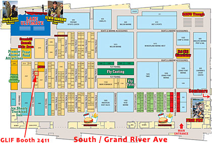 2015 Ultimate Fishing Show Detroit floorplan including the truckload ice fishing shanty sale!