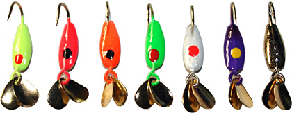 Arnold Moxy Jigs come with two small spinner blade flippers