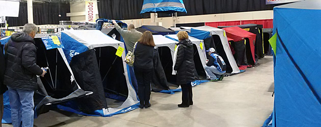 Ultimate Ice Fishing truck load sale including shanties at the Ultimate Fishing Show Detroit