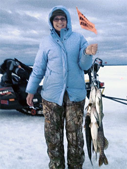 Thea Kirkwood caught a nice bunch of Houghton Lake pike and walleye during the Mark Martin Ice Fishing School